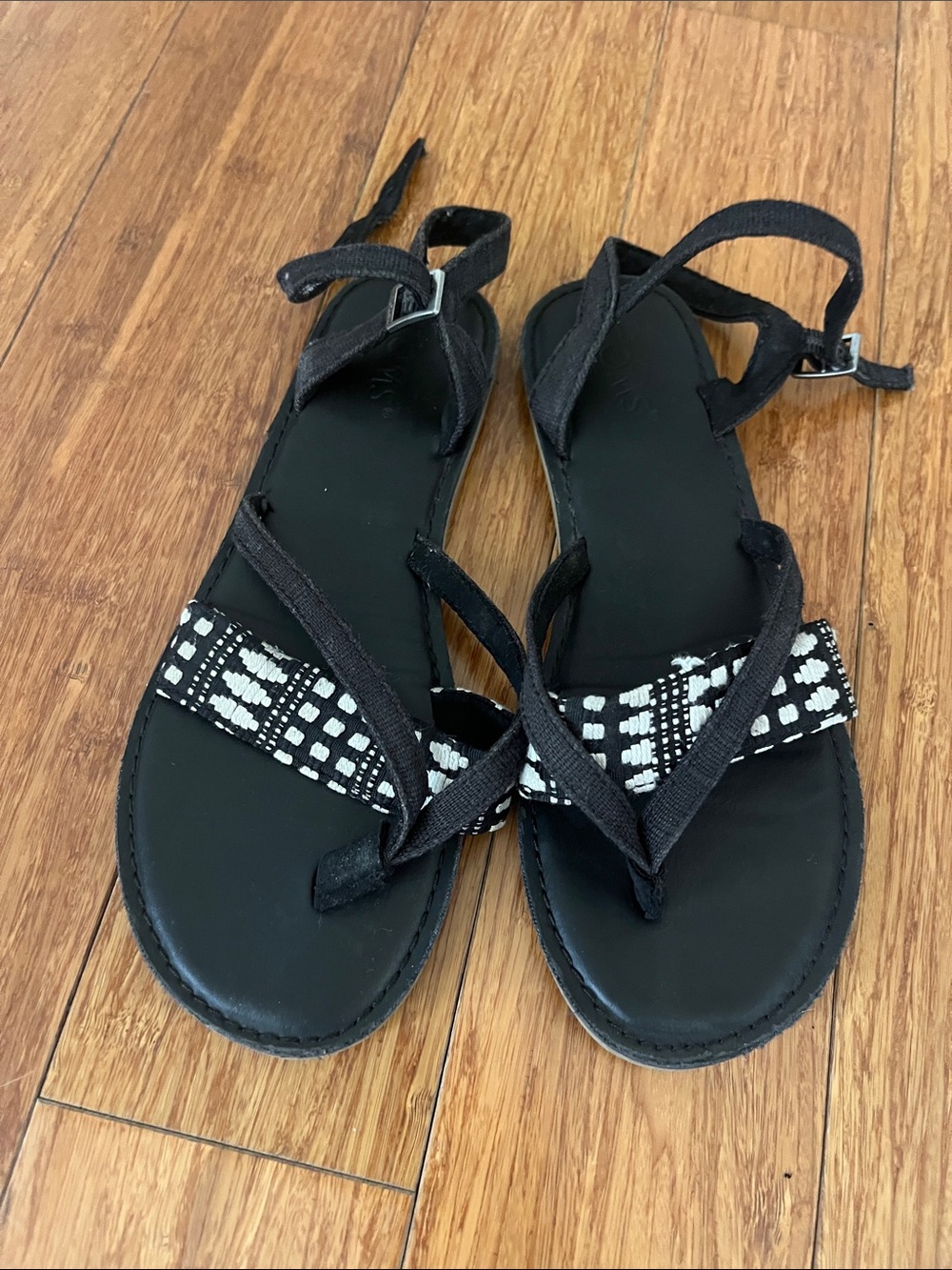 Toms Black Sandal with Black-and-White Beaded Strap